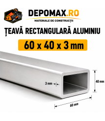 Teava rectangulara aluminiu 60 x 40 x 3 mm, 6 metri (EN AW-6060) Teava rectangulara aluminiu 60 x 40 x 3 mm, 6 metri (EN AW-6060)